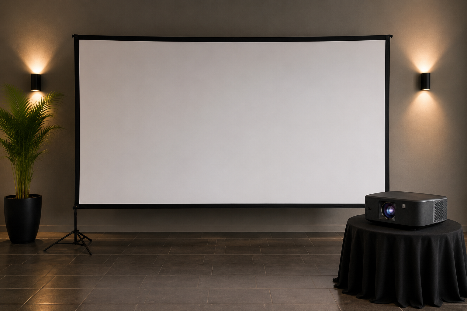 Beamer und Leinwand